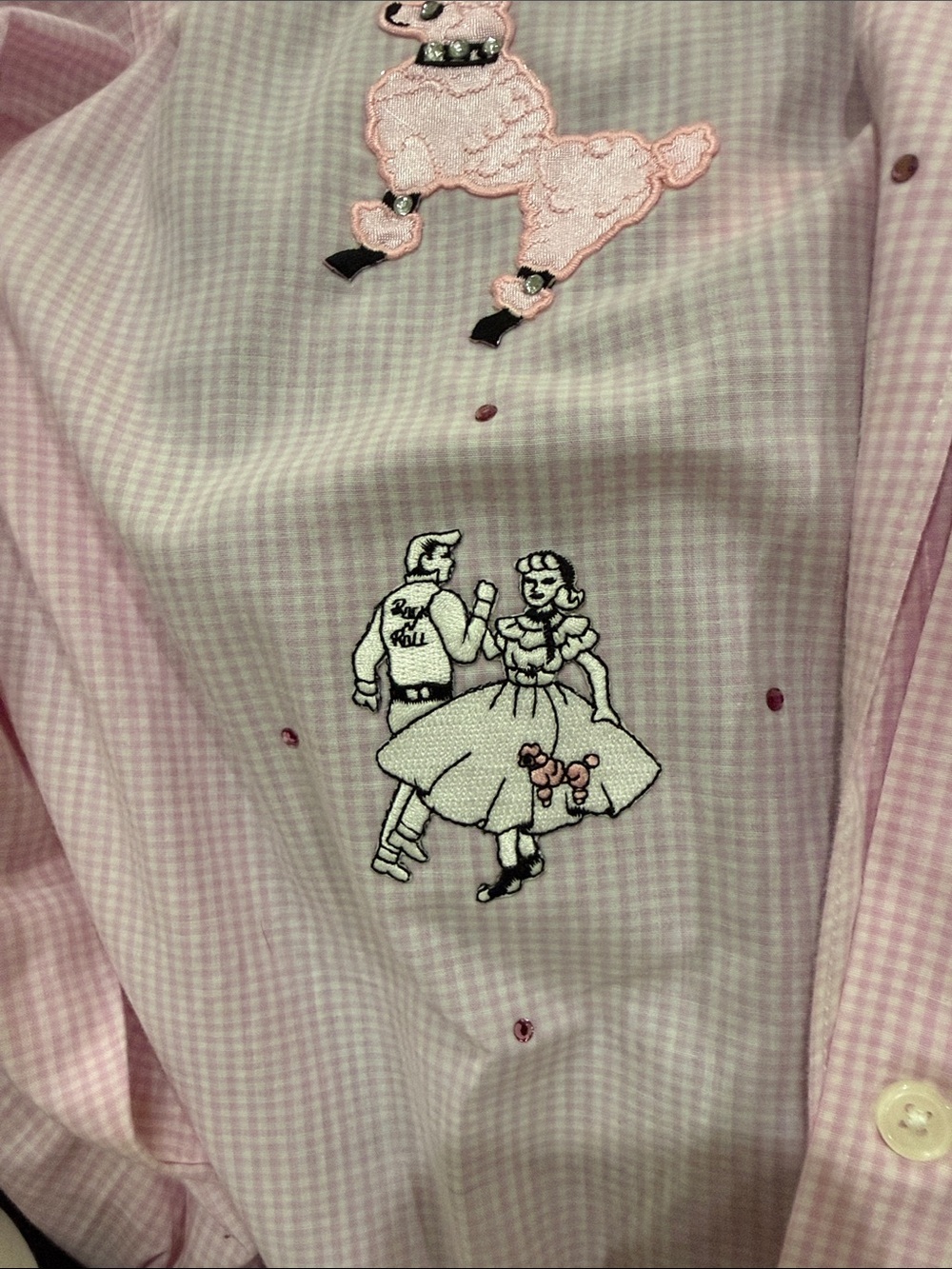 Pink Rock 'n' Roll Embroidered Button-Down Shirt With Black Sleeveless Shirt - Picture 9 of 10